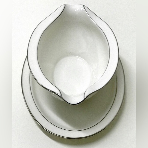 Vintage NORITAKE IVORY CHINA Japan Heather 7548 Platinum Silver Trim Gravy Boat - Picture 3 of 10